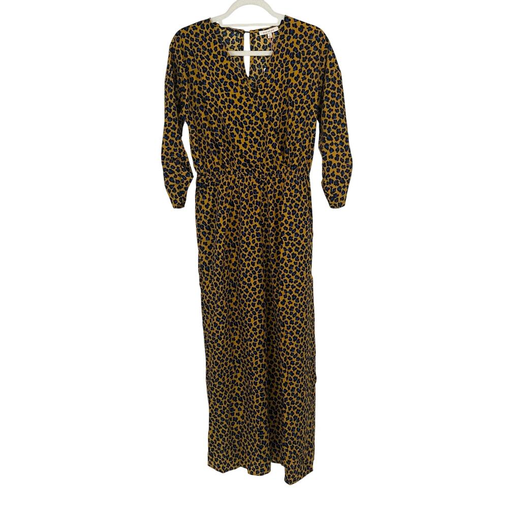 NEW Skies are Blue Gold Cheetah 3/4 Sleeves V-Neck Jumpsuit Sz Small